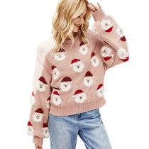 Suéter feminino JUNBOON com estampa de Papai Noel e manga lanterna