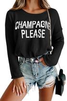 Suéter feminino LEMAFER Champagne Please Graphic em algodão preto