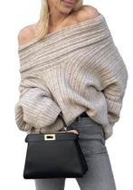 Suéter feminino LETSVDO tricotado sem ombros, tamanho plus size