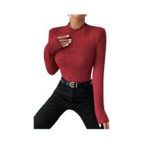 Suéter Feminino Listrado De Tricô Com Gola Franzida E Manga Longa, Top Casual De Outono Inverno