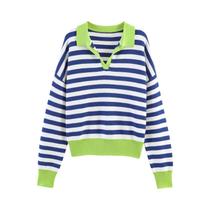 Suéter Feminino Listrado De Tricô Manga Longa Estilo Vintage Chique Outono Pulôver High Street
