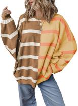 Suéter feminino listrado EVALESS tricotado solto de grandes dimensões