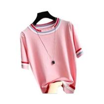 Suéter Feminino Listrado Fino De Verão, Pullover De Malha Com Mangas Curtas Elásticas, Roupas Suéter Feminino Listrado Fino De Verão, Pullover De Malha Com Mangas Curtas Elásticas, Roupas