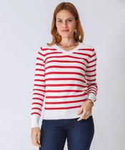 Suéter Feminino Listrado Gola V Marisa Bege-52111