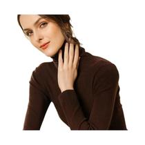 Suéter Feminino Marrom De Gola Alta, Ajuste Slim, Casual, Liso, Moda Outono Inverno