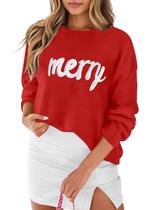 Suéter feminino MARZXIN 2025, casual, feriado, manga comprida, vermelho