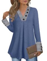 Suéter Feminino Messic com Decote V - Jeans Azul - Tamanho L