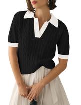 Suéter feminino Micoson, manga curta, decote em V, tricô, primavera, GG