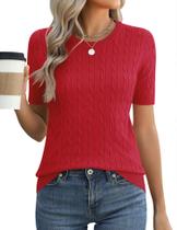 Suéter feminino Micoson, manga curta, gola redonda, vermelho
