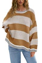 Suéter feminino Niovien de grandes dimensões, colorido, listrado, marrom, cinza Suéter feminino Niovien de grandes dimensões, colorido, listrado, marrom, cinza