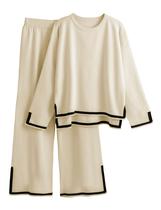 Suéter feminino Outfit Tanming, 2 peças, blusa e calças largas Suéter feminino Outfit Tanming, 2 peças, blusa e calças largas