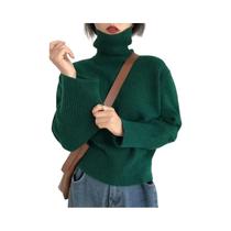 Suéter Feminino Oversized De Gola Alta, Cor Sólida, Tricô Vintage, Moda De Rua, Pullover De Outono