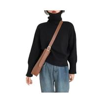 Suéter Feminino Oversized De Gola Alta, Cor Sólida, Tricô Vintage, Moda De Rua, Pullover De Outono