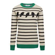 Suéter feminino OXKNIT tricotado de mangas compridas, retrô, anos 60, Black Birds Suéter feminino OXKNIT tricotado de mangas compridas, retrô, anos 60, Black Birds