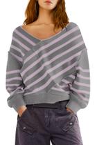 Suéter feminino Panadila, listrado sem ombros, decote em V, GG