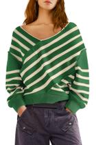 Suéter feminino Panadila, listrado sem ombros, decote em V, verde M