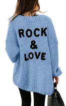 Suéter feminino PRETTYGARDEN com frente aberta azul celeste Suéter feminino PRETTYGARDEN com frente aberta azul celeste