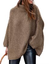Suéter feminino PRETTYGARDEN com gola alta de inverno, marrom grande