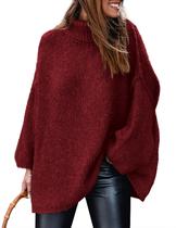 Suéter feminino PRETTYGARDEN de inverno com gola alta de tamanho grande, vinho tinto