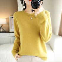 Suéter feminino quente de inverno tricotado em nylon amarelo