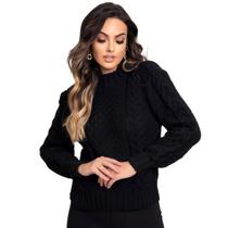 Sueter Feminino Quentinho Lã Manga Bufante Elegante Frio Top Moderno Tendencia Linda Confortável Moda Luxo