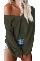 Suéter feminino ReachMe de tamanho grande, sem ombros, waffle verde militar