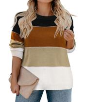 Suéter feminino RITERA plus size listrado colorido 5GG preto Suéter feminino RITERA plus size listrado colorido 5GG preto