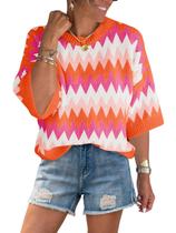 Suéter feminino Saodimallsu, colorido, listrado, laranja, tricotado Suéter feminino Saodimallsu, colorido, listrado, laranja, tricotado