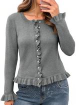 Suéter feminino Saodimallsu com babados, cinza