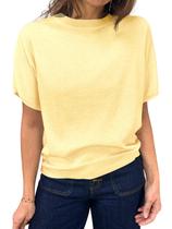 Suéter feminino Saodimallsu, manga curta, gola redonda, malha solta Suéter feminino Saodimallsu, manga curta, gola redonda, malha solta