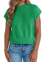 Suéter feminino Saodimallsu, manga curta, gola redonda, malha verde Suéter feminino Saodimallsu, manga curta, gola redonda, malha verde