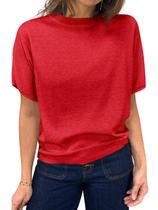 Suéter feminino Saodimallsu, manga curta, gola redonda, vermelho Suéter feminino Saodimallsu, manga curta, gola redonda, vermelho