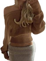Suéter feminino sem ombros Verdusa, cintura apertada, marrom