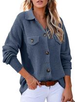 Suéter feminino Shacket Astylish Waffle Knit azul claro XL