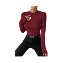 Suéter Feminino Slim De Tricô Com Gola Franzida E Manga Longa Listrado, Blusa Casual De Gola Média Suéter Feminino Slim De Tricô Com Gola Franzida E Manga Longa Listrado, Blusa Casual De Gola Média