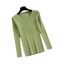 Suéter Feminino Slim-fit Com Decote Em V, Manga Longa, Básico, Casual, Sólido Para Primavera E