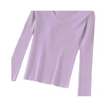 Suéter Feminino Slim-fit Com Decote Em V, Manga Longa, Básico, Sólido, Casual Para Primavera E