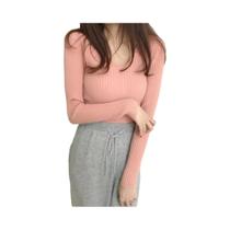 Suéter Feminino Slim Fit Com Decote Em V, Manga Longa, Cor Sólida, Moda Casual Para Outono E Inverno