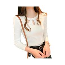 Suéter Feminino Slim Fit Com Decote Redondo E Detalhes Vazados Em Cor Sólida, Pullover Para Suéter Feminino Slim Fit Com Decote Redondo E Detalhes Vazados Em Cor Sólida, Pullover Para