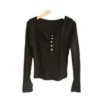 Suéter Feminino Slim Fit Com Decote U, Pullover Básico Com Botões Para Outono E Inverno