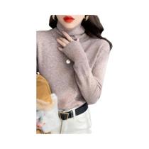 Suéter Feminino Slim Fit De Cor Sólida Com Gola Alta, Manga Longa, Casual, Tricotado, Pullover Para
