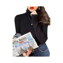 Suéter Feminino Slim Fit De Cor Sólida Com Gola Alta, Manga Longa, Casual, Tricotado, Pullover Para