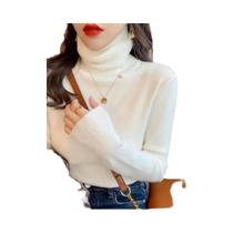 Suéter Feminino Slim Fit De Cor Sólida Com Gola Alta, Manga Longa, Casual, Tricotado, Pullover Para