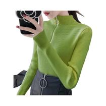 Suéter Feminino Slim Fit De Gola Alta Com Zíper, Pullover De Tricô Para Outono E Inverno, Top Básico - AOSSVIAO