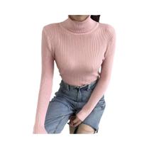 Suéter Feminino Slim Fit De Gola Alta Estilo Coreano Para Outono E Inverno