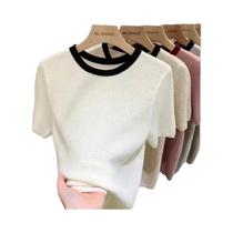Suéter Feminino Slim Fit De Manga Curta Com Decote Redondo, Tricô Casual Para Primavera E Verão Suéter Feminino Slim Fit De Manga Curta Com Decote Redondo, Tricô Casual Para Primavera E Verão