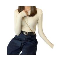 Suéter Feminino Slim Fit De Tricô Com Gola Redonda, Pulôver Básico Com Listras Marcantes Para - AOSSVIAO