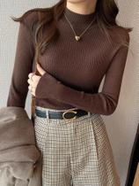 Suéter Feminino Slim Fit De Tricô Gola Alta Vintage Coreano Casual Para Outono Inverno
