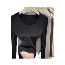 Suéter Feminino Slim Fit De Tricô Zjaiss, Cor Sólida, Gola O, Macio E Quente, Camada Base Para