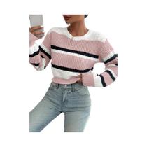 Suéter Feminino Solto De Acrílico Tricotado Com Manga Longa E Gola Redonda, Pullover De Cores Suéter Feminino Solto De Acrílico Tricotado Com Manga Longa E Gola Redonda, Pullover De Cores